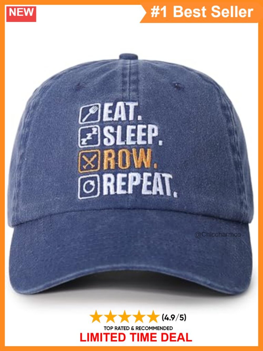 Rowing Embroidered Baseball Cap Washed Cotton Twill Adjustable Crew Gift Hat